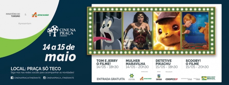“Cine na Praça” apresenta exibições gratuitas de filmes ao ar livre nos dias 14 e 15 de maio