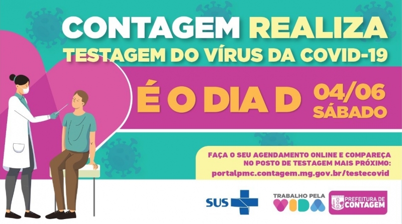 Contagem realiza Dia D de testagem para Covid-19 neste sábado (4/6)