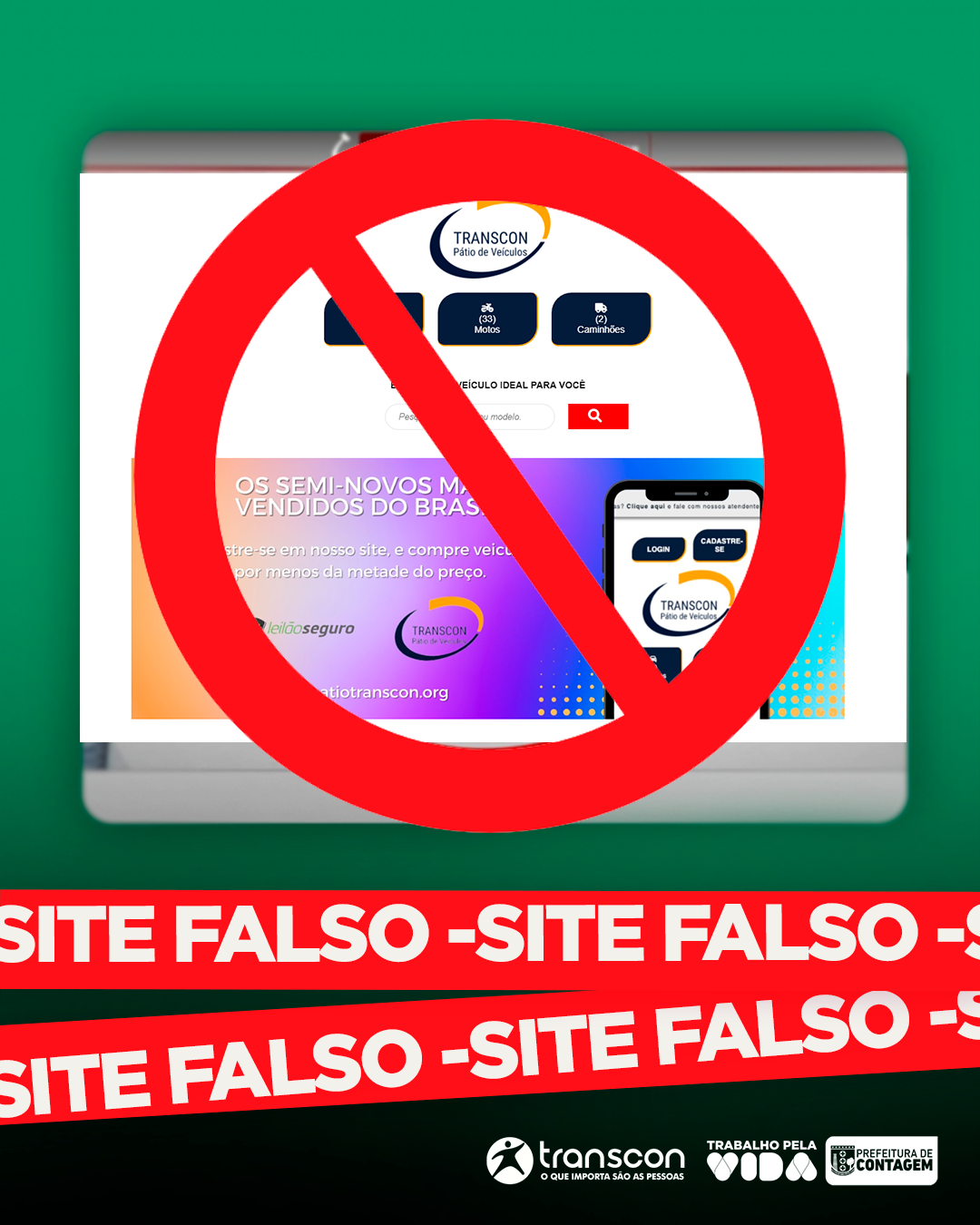 TransCon alerta para site falso de leilões de veículos