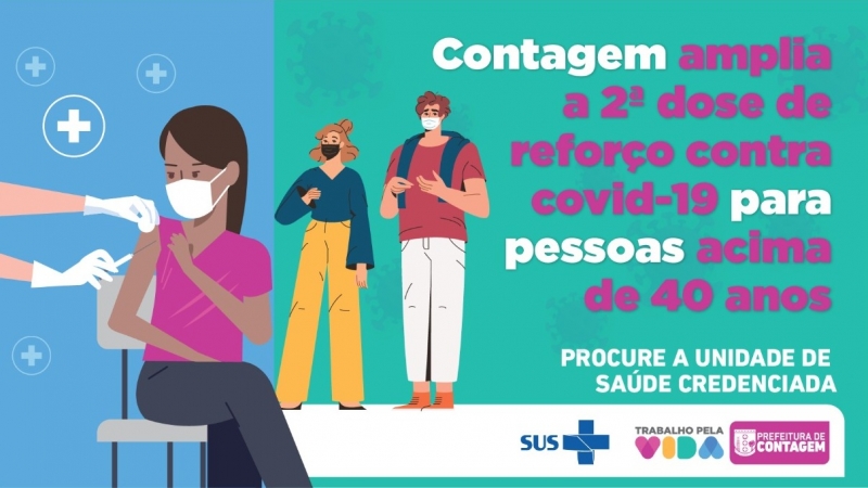 Contagem amplia a vacinação com a segunda dose de reforço para as pessoas acima de 40 anos a partir de hoje (21/6)