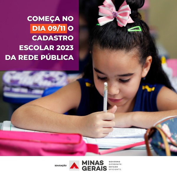 Cadastro Escolar 2023 da rede pública de ensino de Minas Gerais começa na quarta-feira (9/11)