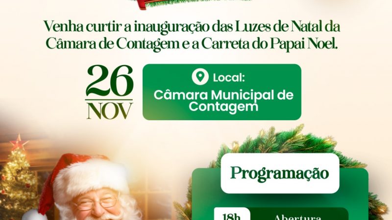 Câmara de Contagem já está em clima de Natal e recebe o Papai Noel para inauguração das luzes de Natal no próximo domingo (26)