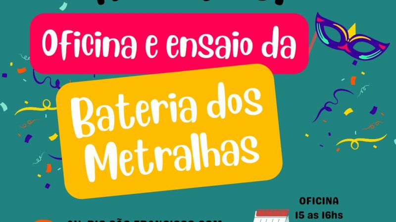 Oficina e ensaio da Bateria dos Metralhas é no sábado (20/01)