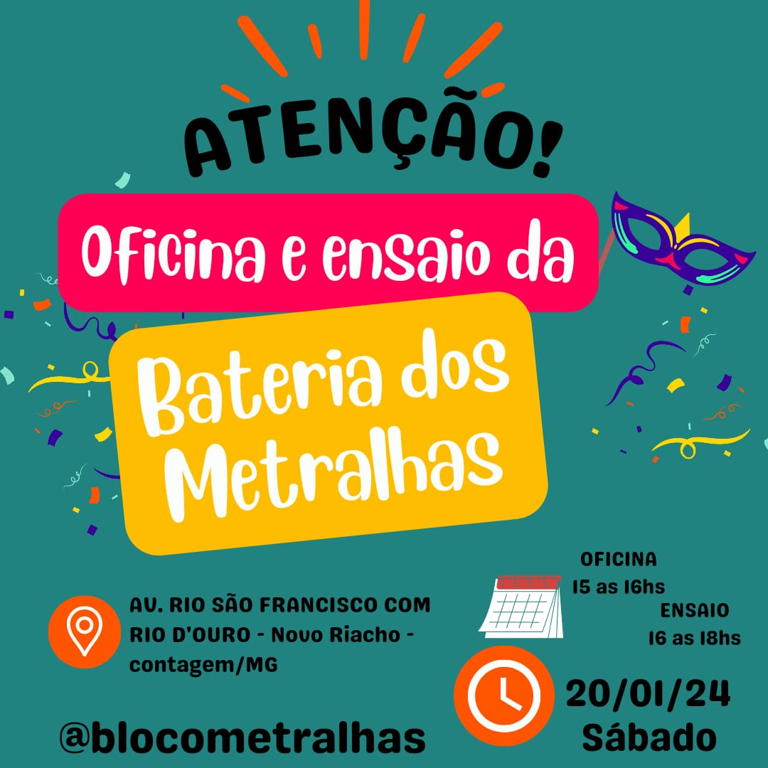 Oficina e ensaio da Bateria dos Metralhas é no sábado (20/01)