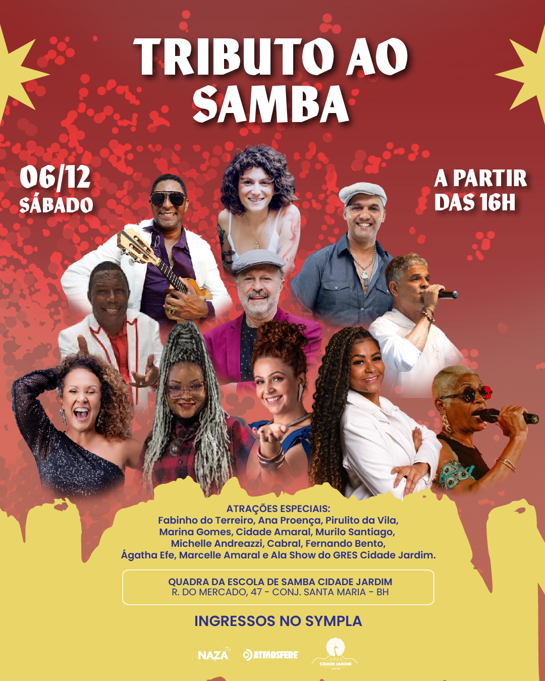 Tributo ao Samba sábado (6/12) na Quadra da Escola de Samba Cidade Jardim em BH