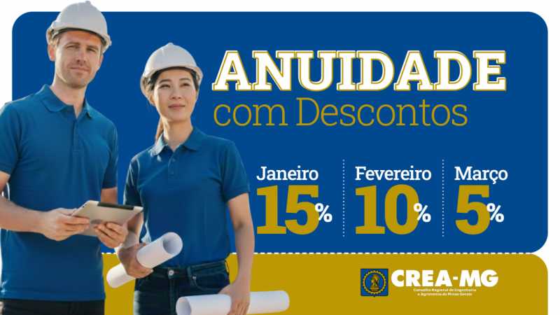 Crea-MG oferece descontos em anuidade 2026