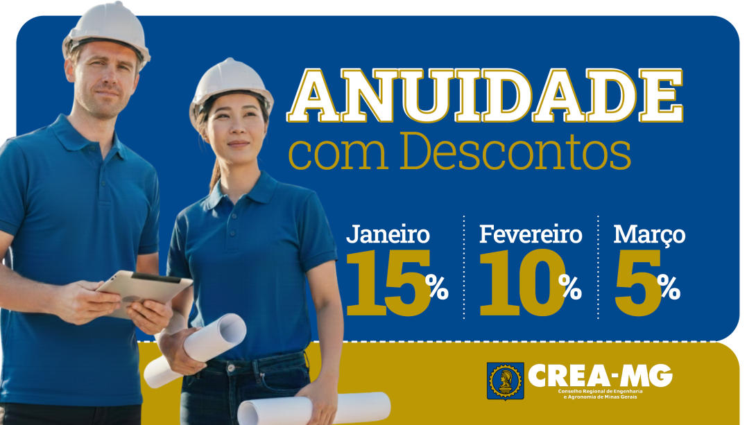 Crea-MG oferece descontos em anuidade 2026