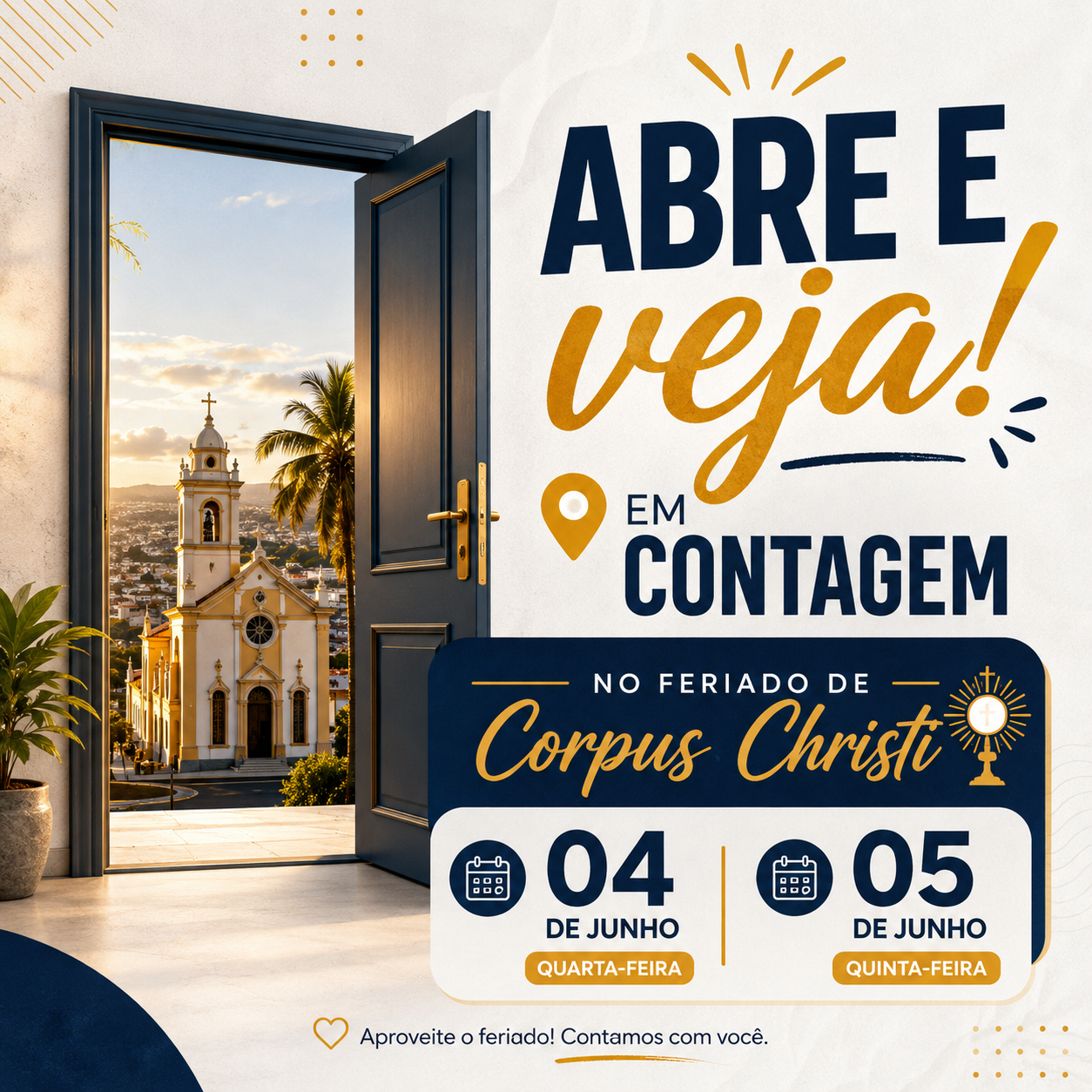Abre e Fecha em Contagem no feriado de Corpus Christi